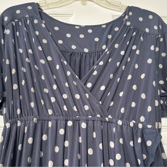 Isabel Maternity Dusty Blue Maternity Dress with Pale White Polka Dots | Size M - Picture 2 of 8